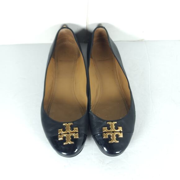 TORY BURCH Women's Everly 8M Black Leather Logo Slip On Ballet Flats - Picture 3 of 16